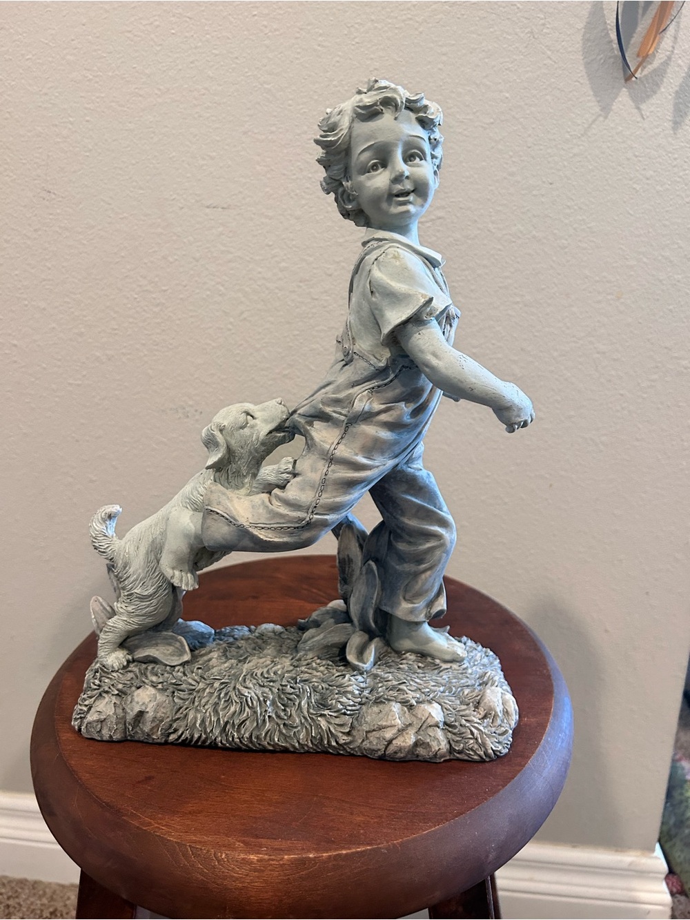 Vintage Jaimy "Tommy and Tugs" Boy & Dog Resin Sculpture 13”